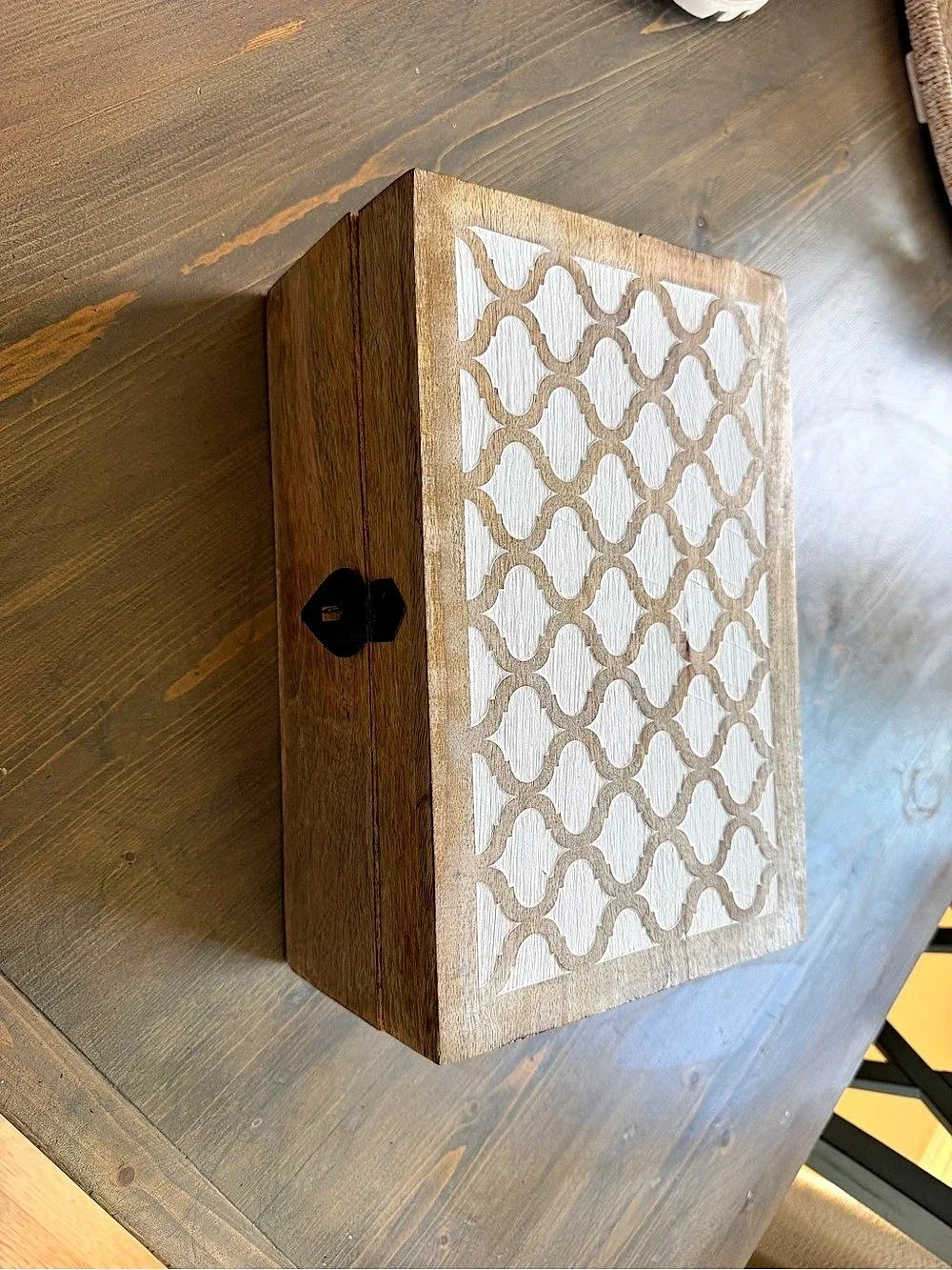 Geometric Wood Storage Box Brown & Cream